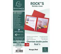 Exacompta - Réf. 415005E - Paquet de 25 chemises double poche ROCK''S 210 g/m² - couleurs vives - chemises certifiées PEFC™ - dimensions 24 x 32 cm pour documents format A4 - couleur rouge