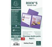 Exacompta - Réf. 415007E - Paquet de 25 chemises double poche ROCK''S 210 g/m² - couleurs vives - chemises certifiées PEFC™ - dimensions 24 x 32 cm pour documents format A4 - couleur violine