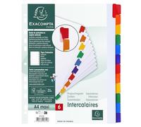 Exacompta - Réf. 4312E - Carton de 20 Intercalaires en carte blanche 160g/m2 FSC® avec 12 onglets neutres en couleurs - renforcés - plastifiés - Page d'indexation imprimable - Format à classer A4 maxi