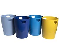 Exacompta - Réf. 45302D - Lot de 8 corbeilles à papier, poubelles ECOBIN BeeBlue avec poignées - Volume 15 litres - Dimensions 26,3 x 26,3 x 33,5 cm - Pour bureau ou maison - 4 couleurs assorties