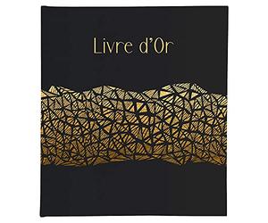 Exacompta - Réf. 47981E - Livre d'or ARAMY - 100 pages tranche or unies blanches - format 27 x 22 cm - couverture imprimée motif feuilles de palmier - marquage or rosé