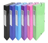 Exacompta - Réf. 50729E - 6 boites de classement avec élastiques IDERAMA - en carte lustrée 600g/m2 - Dos 8 cm - dimensions 25 x 33 cm - pour documents A4 - 6 couleurs assorties - livrées montées