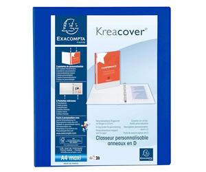 Exacompta - Réf. 51842BE - Carton de 10 classeurs personnalisable 3 poches - 4 anneaux en D de 30 mm - Dos 47 mm - Dimensions extérieures : 32 x 27,7 cm - Format à classer A4 Maxi - Bleu