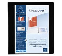 Exacompta - réf. 51843NE - 1 Classeur opaque rigide personnalisable 3 poches - 4 anneaux en D de 40 mm - Dos 64 mm - Dimensions extérieures : 32 x 28,5 cm - Format à classer A4 Maxi - Coloris : noir