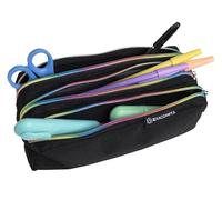 Exacompta - Réf. 52140E - 1 trousse rectangle RAIBOW - fourre-tout avec 3 compartiments pour séparer et ranger divers accessoires et matériel d'écriture - fermeture zippée arc en ciel - noir