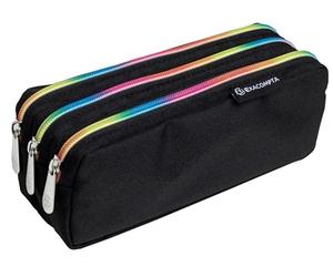 Exacompta - Réf. 52140E - Carton de 6 Trousses Rectangle Raibow - fourre-Tout 3 Compartiments pour séparer et Ranger Divers Accessoires et matériel d'écriture - Fermeture zippée Arc en Ciel - Noir