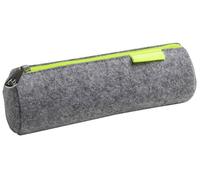Exacompta - Réf. 52150E - 1 trousse ronde NEON en feutrine PET recy ouce et agréable au toucher - avec fermeture zip jaune fluo - peut contenir un double décimétre - gris