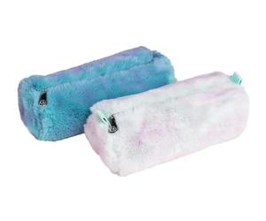 Exacompta - Réf. 52480E - 1 Trousse semi-ronde Gentil Monstre - en fourrure synthétique bicolore ultra douce - doublée de polyester - 2 couleurs aléatoires bleu ou rose