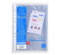 Exacompta – Pochettes perforées Réf. 5250E – Sachet 50 Polypropylène lisse 6/100 A4 11 trous Incolore