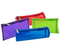 Exacompta - Réf. 52670E - Carton de 20 Trousses IDERAMA en PVC Transparent - 12 Rondes dim 22,5 x 7,5 cm - 8 Plates dim 22,5 x 1,5 x 12 cm - Couleurs Bleu, Rouge, Vert,et Violet