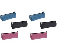 Exacompta - Réf. 52780E - 1 Trousse Ronde Denim 500 - fabriquée en Polyester Extra résistant entièrement doublé - avec Un Fond Plat - Couleurs aléatoires Bleu Jean, Noir Jean, ou Rose Jean (Lot de 2)
