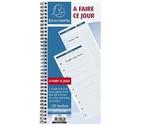 Exacompta - Réf. 5380E - 1 carnet spiralé "A faire ce jour" - avec liste des tâches en page droite et planning horaire en page de gauche - 125 feuilles - format 297 x 140 mm - certifié PEFC