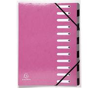 Exacompta - Réf. 53928E - 1 trieur HARMONIKA Iderama - avec élastiques et fenêtres découpées - dos extensible - en carte lustrée pelliculée - 12 compartiments -dim 24,5x32 cm - A4 - couleur rose