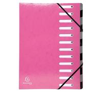 Exacompta - Réf. 53928E - Carton de 6 trieurs HARMONIKA Iderama - avec élastiques et fenêtres découpées - dos extensible - en carte lustrée pelliculée - 12 compartiments -dim 24,5x32 cm - A4 - rose