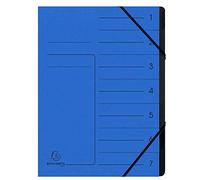 Exacompta - Réf. 540702E - 1 trieur dos agrafé - avec élastiques - couverture imprimée en carte lustrée et intérieur en carte recyclée noire - 7 compartiments - dim 24,5x 32 cm - A4 - couleur bleu