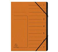 Exacompta - Réf. 540704E - 1 trieur dos agrafé - avec élastiques - couverture imprimée en carte lustrée et intérieur en carte recyclée noire - 7 compartiments - dim 24,5x 32cm - A4 - couleur orange