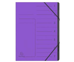 Exacompta - Réf. 540708E - 1 trieur dos agrafé - avec élastiques - couverture imprimée en carte lustrée et intérieur en carte recyclée noire - 7 compartiments - dim 24,5x 32 cm - A4 - couleur violet