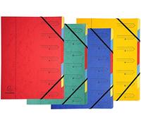 Exacompta - Réf. 54070E - Carton de 12 trieurs dos agrafé - avec élastiques - couverture imprimée en carte lustrée et intérieur en carte recyclée - 7 compartiments - 24,5x32cm - pour A4 - assorties