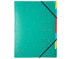Exacompta - Réf. 54073E - Carton de 12 trieurs dos agrafé - avec élastiques - couverture imprimée en carte lustrée et intérieur en carte recy 7 compartiments - dim 24,5 x 32 cm - pour A4 - vert