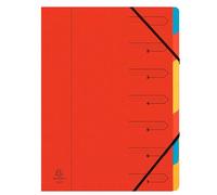 Exacompta - Réf. 54075E - Carton de 12 trieurs dos agrafé - avec élastiques - couverture imprimée en carte lustrée et intérieur en carte recyclée - 7 compartiments - dim 24,5 x 32 cm - pour A4 - rouge