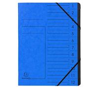 Exacompta - Réf. 541202E - 1 trieur dos agrafé - avec élastiques - couverture imprimée en carte lustrée et intérieur en carte recyclée noire - 12 compartiments - dim 24,5x 32 cm - A4 - couleur bleu