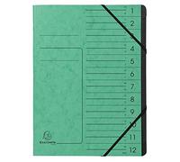 Exacompta - Réf. 541203E - 1 trieur dos agrafé - avec élastiques - couverture imprimée en carte lustrée et intérieur en carte recyclée noire - 12 compartiments - dim 24,5 x 32 cm - A4 - couleur vert