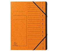Exacompta - Réf. 541204E - 1 trieur dos agrafé - avec élastiques - couverture imprimée en carte lustrée et intérieur en carte recyclée noire - 12 compartiments - dim 24,5x 32 cm - A4 - couleur orange
