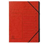 Exacompta - Réf. 541205E - 1 trieur dos agrafé - avec élastiques - couverture imprimée en carte lustrée et intérieur en carte recyclée noire - 12 compartiments - dim 24,5x 32 cm - A4 - couleur rouge