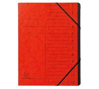 Exacompta - Réf. 541205E - Carton de 10 trieurs dos agrafé - avec élastiques - couverture imprimée en carte lustrée et intérieur en carte recy noire - 12 compartiments - 24,5x 32 cm - A4 - rouge