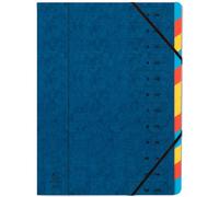 Exacompta - Réf. 54122E - Carton de 8 trieurs dos agrafé - avec élastiques - couverture imprimée en carte lustrée et intérieur en carte recyclée - 12 compartiments - dim 24,5x 32 cm - pour A4 - bleu