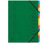 Exacompta - Réf. 54123E - Carton de 8 trieurs dos agrafé - avec élastiques - couverture imprimée en carte lustrée et intérieur en carte recyclée - 12 compartiments - dim 24,5x 32 cm - pour A4 - vert