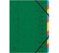 Exacompta - Réf. 54123E - Trieur agrafé avec élastiques 12 compartiments intérieur en carte recyclée couleur vive- onglets protégés - pour documents format A4 - couleur vert