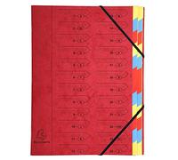Exacompta - Réf. 54245E - 1 trieur dos agrafé - avec élastiques - couverture imprimée en carte lustrée et intérieur en carte recy 24 compartiments - dim 24,5x 32 cm - pour A4 - couleur rouge
