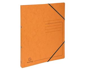 Exacompta - réf. 542554E - Carton de 10 classeurs carte lustrée imprimée avec élastiques - 2 anneaux ronds diam.15 mm - Dos 20 mm - Dimensions extér. 32 x 25 cm - Format à classer A4 - Coloris orange
