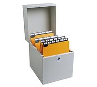 Exacompta - Réf. 54718E - 1 Boîte à fiches en métal gris - dimensions (Pxlxh) 295 x 245 x 192 mm - pour classement de 500 fiches verticales aux formats 210 x 148 mm ou 200 x 125 mm