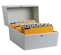 Exacompta - Réf. 54728E - 1 Boîte à fiches en métal gris - dimensions (Pxlxh) 295 x 245 x 192 mm - pour classement de 500 fiches horizontales aux formats 148 x 210 mm et 125 x 200 mm