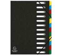 Exacompta - Réf. 55121E - Carton de 6 trieurs HARMONIKA - avec élastiques et fenêtres découpées - couverture en carte lustrée - dos extensible - 12 compartiments - pour A4 - dim 24,5 x 32 cm - noir