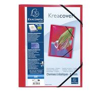 Exacompta - Réf. 55185E - Carton de 25 chemises à élastiques Kreacover - pochettes 3 rabats - en polypropylène translucide - dimensions 24 x 32 cm pour documents au format A4 - couleur rouge
