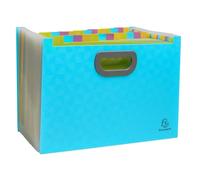 Exacompta - Réf. 55199E - Carton de 4 Trieurs valisette extensibles ouverts avec poignées Pop'Nco - couverture en PP recyclé - intérieur en PP - 24 compartiments - dim 33x23,5x25 cm - couleur cyan