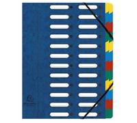 Exacompta - Réf. 55242E - Carton de 4 trieurs HARMONIKA - avec élastiques et fenêtres découpées - couverture en carte lustrée - dos extensible - 24 compartiments - pour A4 - dim 24,5 x 32 cm - bleu