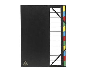 Exacompta - Réf. 55340E - 1 trieur Ordonator - avec élastiques - couverture rigide en carton - onglets neutres - porte-étiquette - 12 compartiments - dim 23,5x 33,5 cm - pour A4 - couleurs aléatoires