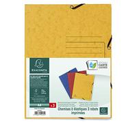 Exacompta - Réf. 55432E - Paquet de 3 chemises à élastiques imprimées - pochettes 3 rabats - en carte lustrée 355 g/m2 - dimensions 24 x 32 cm pour documents au format A4 - 3 couleurs assorties