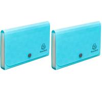 Exacompta - Réf. 55499E - 1 Trieur valisette pocket Pop'N Co - couverture en PP recyclé 5/10ème et intérieur en PP - 6 compartiments - fermeture par bouton pression - dim 18x11 cm - couleur cyan