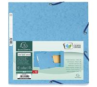 Exacompta - Réf. 55519SE - Paquet de 10 chemises à élastiques - pochettes 3 rabats - en carte lustrée 400 g/m2 - dimensions 24 x 32 cm pour documents au format A4 - couleur turquoise