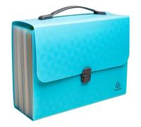 Exacompta - Réf. 55699E - Carton de 4 Trieurs valisette avec poignée Pop'N Co - couverture en PP recyclé - intérieur en PP - fermeture par bouton pression - 24 compartiments - dim 33x29 cm - cyan