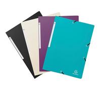 Exacompta - Réf. 55730E - Paquet de 4 chemises à élastiques TITANE - pochettes 3 rabats - en polypropylène recyclé - pour A4 - dim 24x32 cm - 4 couleurs aubergine, coco, noir et turquoise