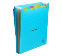 Exacompta - Réf. 55799E - Carton de 5 Trieurs valisette vertical Pop'N Co - couverture et intérieur en PP recyclé - 6 compartiments - livrés avec 2 planches d'étiquettes - dim 25,5x30,5 cm - cyan