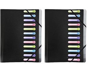 Exacompta - Réf. 55981E - Trieur 12 compartiments avec 3 rabats Opak - avec élastiques et fenêtres prédécoupées - dimensions 24 x 32 cm - en polypropylène opaque - couleur noir (Lot de 2)