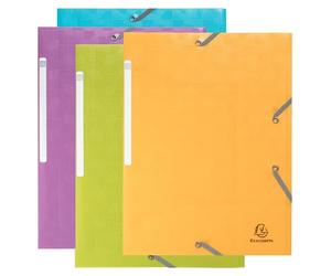Exacompta - Réf. 55990E - Carton de 24 chemises à élastiques Pop'NCo - pochettes 3 rabats - en polypropylène recy imensions 24 x 32 cm pour documents au format A4 - couleurs assorties