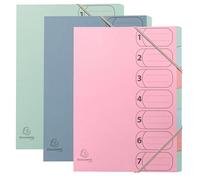Exacompta - Réf. 56239E - Carton de 8 trieurs HARMONIKA Autentik - avec élastiques et fenêtres imprimées - dos extensible - couverture en cart recyclée - 7 compartiments - A4 - couleurs assorties